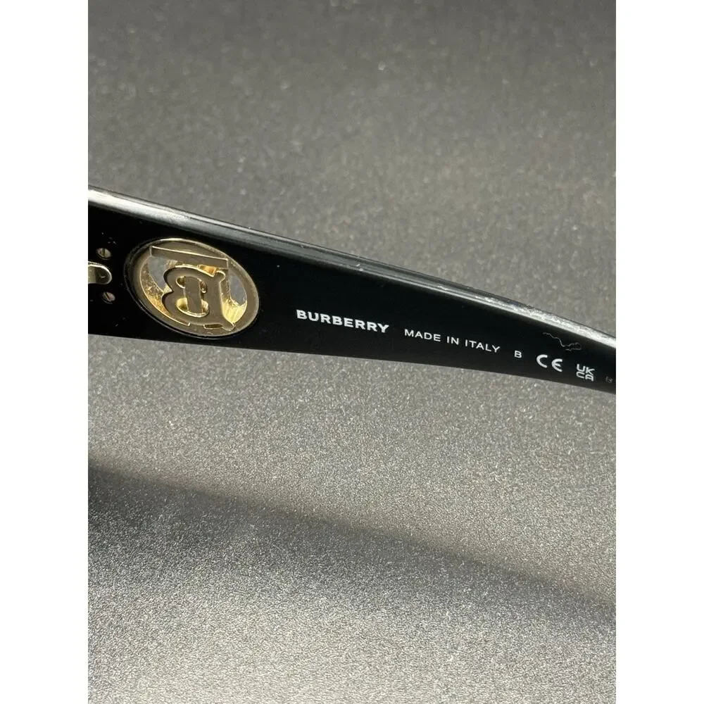 Burberry Black Oversized Square Sunglasses Gold Logo Frames Only With Case